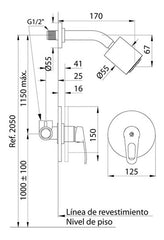 Griferia Fv Monocomando Para Ducha Fv 0108/b Cromo Plateado Cromado