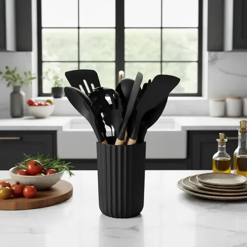 Set De Utensillos Cocina Silicona Mango Madera Carol