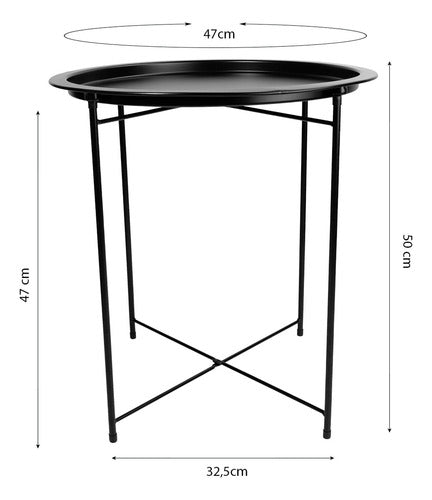 Mesa Ratona Auxiliar Redonda Plegable Bandeja Desmontable Negro