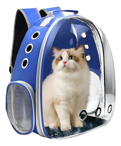 Mochila Transportadora Mascota Perro Gato Capsula Burbuja A Azul
