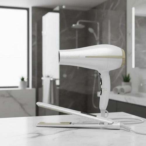 Secador De Pelo Ga.ma Bora + Planchita Elegance Led Quinoa Blanco