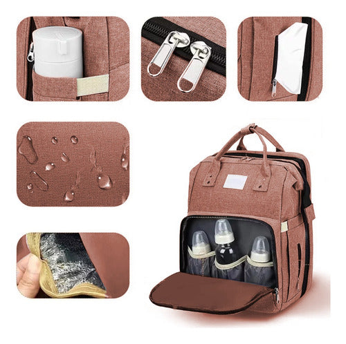 Mochila Maternal Multifunción Cuna Cambiador Para Bebe Rosa Rosa Liso