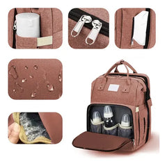 Mochila Maternal Multifunción Cuna Cambiador Para Bebe Rosa Rosa Liso