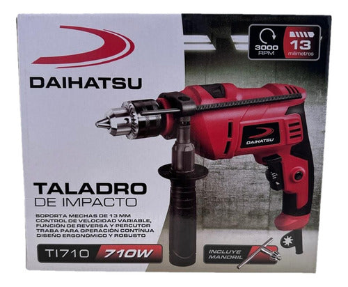 Taladro Eléctrico Percutor 710w 13mm Daihatsu Ti710 3000rpm 50hz Color Rojo Frecuencia 50 Hz Funciones De Reversa Y Percutor Y Traba Para Operación Continua