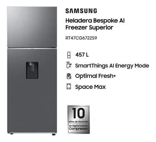 Heladera Samsung Rt47cg6722s9 Inox Inverter 457L Dispenser