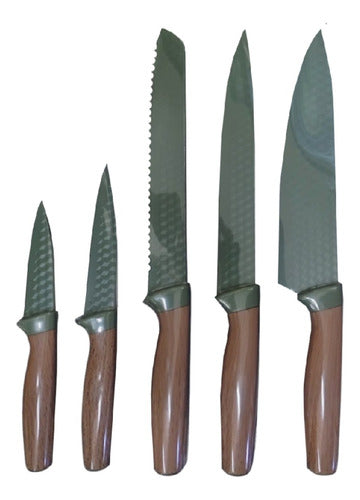 Juego De Cuchillos 6 Piezas Chef Pan Rallador Acero Inox Tm Verde Musgo