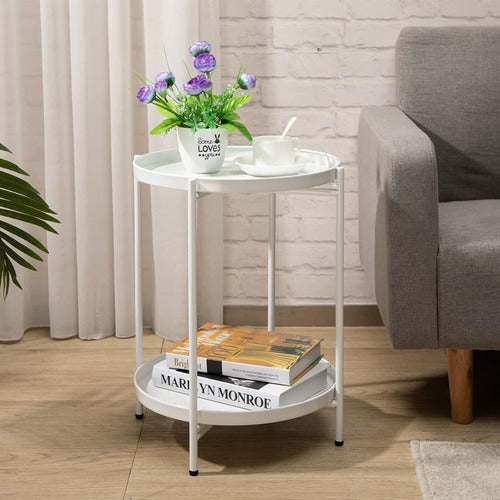 Mesa Ratona Mesa De Arrime De Luz Metal 2 Estantes Vivendi Blanco