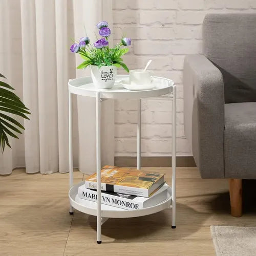 Mesa Ratona Mesa De Arrime De Luz Metal 2 Estantes Vivendi Blanco
