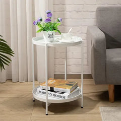 Mesa Ratona Mesa De Arrime De Luz Metal 2 Estantes Vivendi Blanco