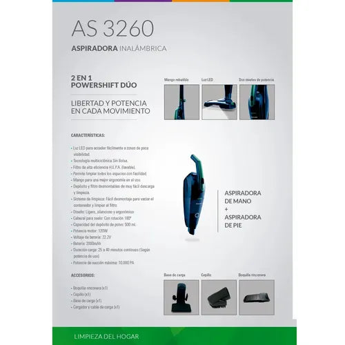 Aspiradora Inalámbrica Yelmo As3260 2 En 1 Powershift  Dúo Azul