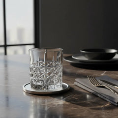 Juego De Vajilla 6 Vasos 350ml Vidrio Labrado Bandeja Carol Negro Lisa