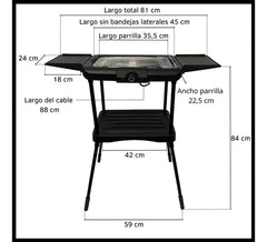 Parrilla Electrica Kanji Zonda De 2000w Desmontable Inox Negro
