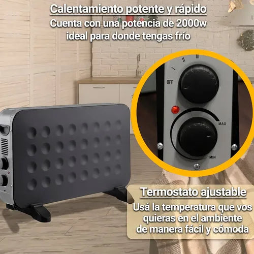 Calefactor Eléctrico Convector Con Termostato 2000w Color Negro Kanji-home Kjh-ch121