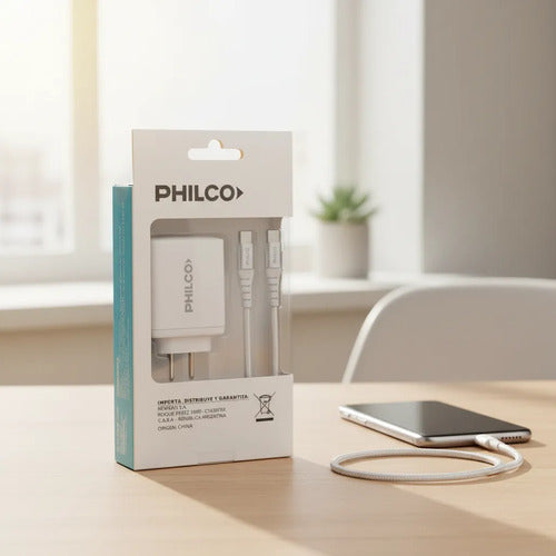 Cargador Dual De Pared Philco 65w Usb-c Usb-a C/cable Usb-c Blanco