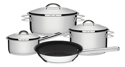 Juego De Cocina Tramontina 4 Pzs Olla Sarten Acero Inox Cts Plateado