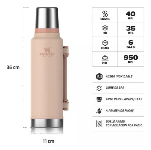 Termo Stanley Clasico Rosa Manija Tapon Cebado 1400ml Cts Rosa