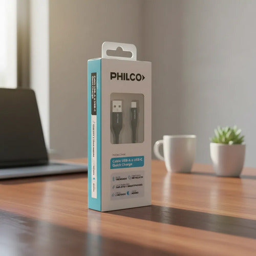 Cable De Datos Philco Conexion Usb-a A Usb-c Quick Charge Negro