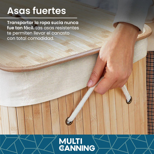 Canasto Cesto Ropa Sucia Tapa Bambu Organizador Grande Color Marrón