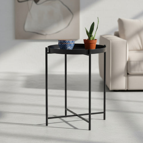 Mesa Ratona Mesa De Arrime De Luz Metal Negra Vivendi Negro