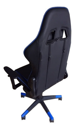 Silla Basculante Oficina Computacion Gamer Tm Negro Azul Cuero Sintético
