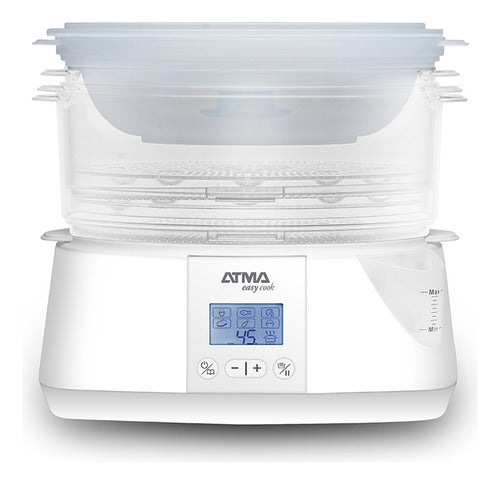 Vaporera Digital Atma Va8121 900w Timer 3 Bandejas Alarma Color Blanco