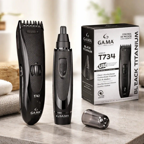 Cortadora De Cabello Clipper + 1 Trimmer Gama Titanium T744 Negro