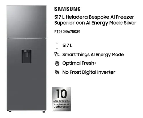 Heladera Samsung Rt53 Silver 517l Con Dispenser
