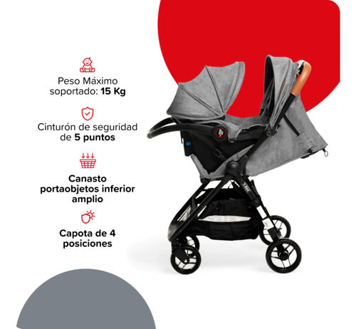 Cochecito Paseo Travel System Bebesit 1321tsa Gris H15kg Cts Gris Negro