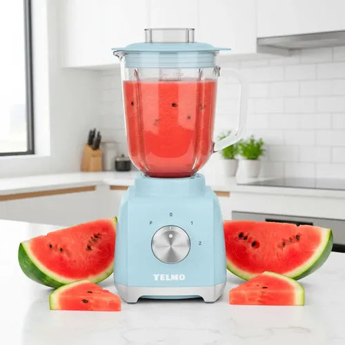 Licuadora De Mesa Yelmo Lc-1015 Jarra Vidrio 750w 1.5 Litros Celeste Cuchillas Inoxidable 2 Velocidades