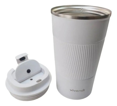 Vaso Termico Promo Frio Calor Con Tapa Acero Inox Vivendi Blanco Lisa