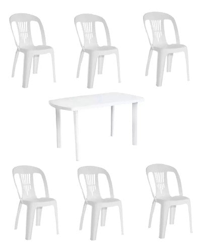 Combo 6 Sillas Antonella Blancas + Mesa Maldiva Garden Life Blanco