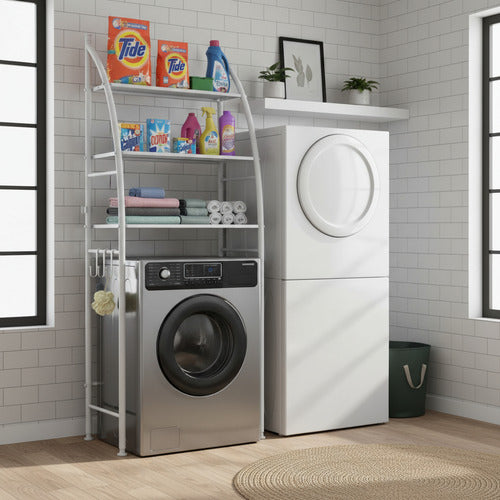 Estanteria Organizador Baño Lavarropas 3niveles Metal Blanco Blanco