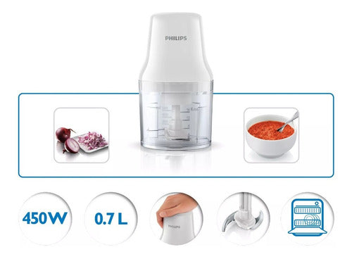 Picadora Philips Hr1393/00 Jarra 0,7lts Cuchilla Acero 450w Blanco