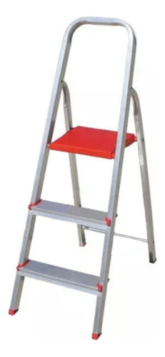 Escalera Aluminio Tijera 3 Escalones Botafogo 120kg Tio Musa Color Rojo Gris/rojo