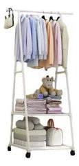 Perchero Pie Con Ruedas 2 Estantes Organizador Blanco 160x55 Blanco