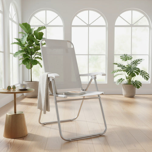 Reposera 4 Posiciones Bel Aluminio Poliéster Pvc Blanco Blanco