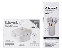Set Carol Cacerola Antiadherente 20cm Y 12 Utensillos Tiza Blanco