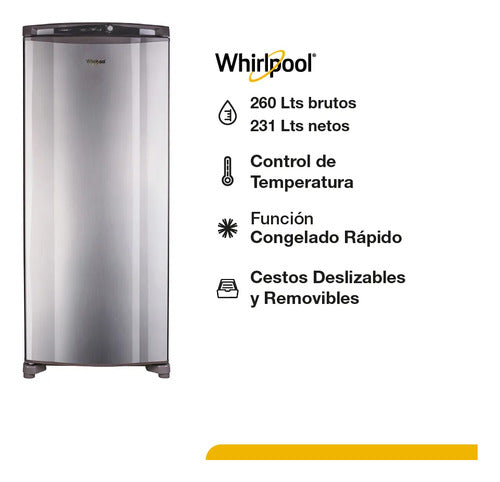 Freezer Vertical Whirlpool Wvu26mk 231lts Ciclico Gris