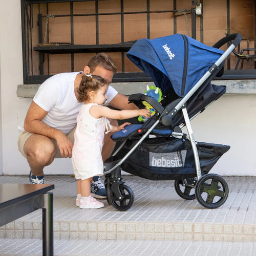 Cochecito Huevito Travel System Y Manillar Rebatible Bebesit Gris Claro