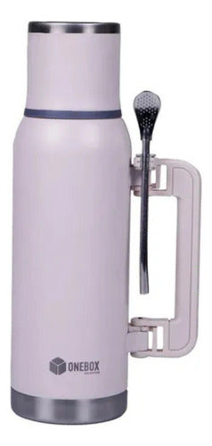 Termo Set Matero Acero Inoxidable Camping Con Pico Vertedor Blanco