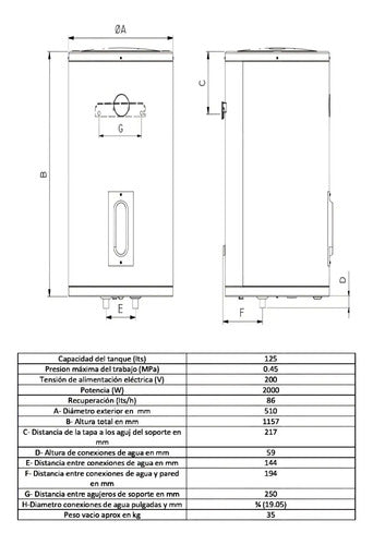 Termotanque Electrico Colgar Rheem Tec125 Gris125l Color Gris Oscuro