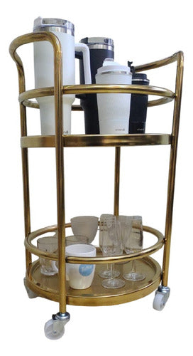 Mesa Carro Bar De Metal 2 Niveles Con Ruedas Tm Dorado Cs Dorado Oscuro