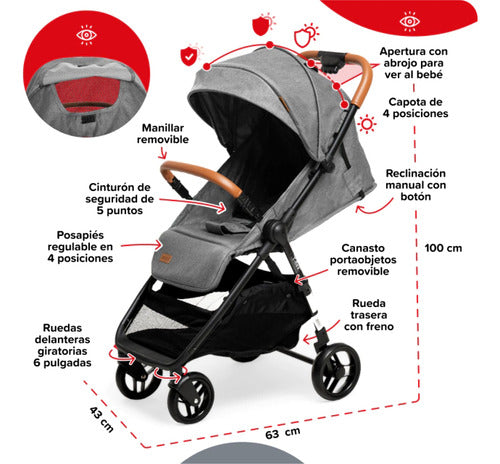 Cochecito Paseo Bebesit 1321a T-flex Gris Reclinable 15kg Cs - Gris - Negro