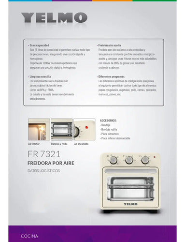 Freidora De Aire Yelma Fr-7321 Sin Aceite Multifuncion Crema