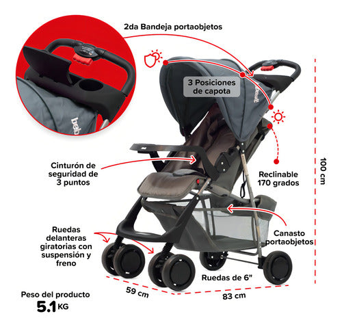 Cochecito Con Huevito - Travel System Eos 1337 - Bebesit Color Gris Oscuro Chasis Negro