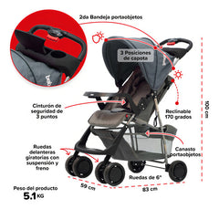 Cochecito Con Huevito - Travel System Eos 1337 - Bebesit Color Gris Oscuro Chasis Negro