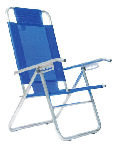 Reposera Plegable 5 Posiciones Aluminio Descansar Azul 90kg 92cm Varios