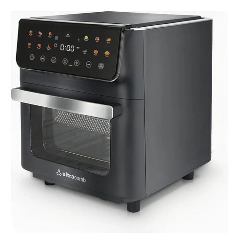 Freidora De Aire Digital 14 Lts Ultracomb Fr-8622 1800w Negra Con Espiedo 12 Programas Táctil Negro