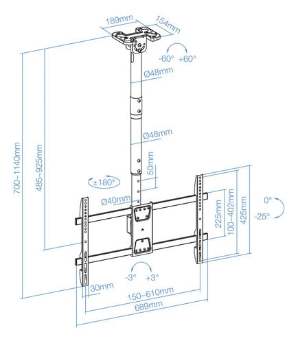 Soporte De Techo Telescopico Onebox Ob-cdim90 De 43 A 90