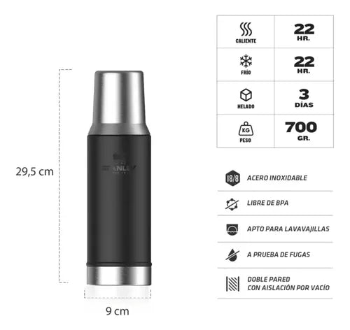 Termo Stanley Mate System Classic 800ml Inox Bpa Free Negro